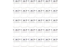 Tebery Lot de 30 mini bocaux hexagonaux en verre, avec couvercles argentés en plastisol, pour épices, miel, mise en conserve, cadeaux et travaux manuels, 45 ml