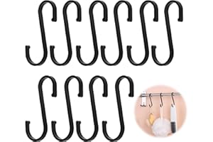 QTMMC 10Pcs S Hooks Heavy Duty Hanging Hooks Small Black S Shaped Hook Anti-Rust Hangers for Kitchen Bathroom Bedroom Garden Organizing Pots/Pans/Bags/Clothes