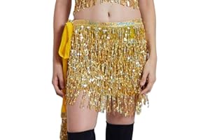 hxaiyouu Belly Dance Dancer Costume Sequin Tassel Fringe Hip Scarf Belt Waist Wrap Skirt