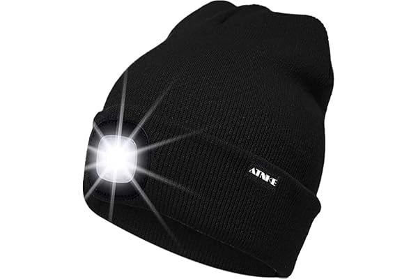 ATNKE LED Lumineux Bonnet Chapeau, USB Rechargeable 4 LED Chapeau de Course Lampe Frontale Étanche Lumière Hiver Cadeaux pour Hommes et Femmes