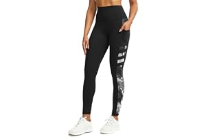 Tuspryt Sportleggings dam med fickor, ogenomskinliga leggings dam sportbyxor träningsbyxor löparbyxor leggings