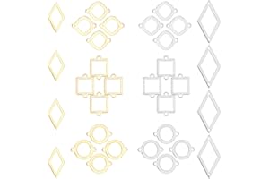 SUNNYCLUE 1 Boîte 32Pcs 4 Styles Connecteurs en Acier Inoxydable Charmes Creux Plat Rond Lunette Ouverte Carré Losange Anneau Liens Géométriques Charme Double Boucles pour Bijoux Artisanat