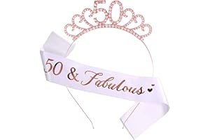 MIOSJI 50th Birthday Sash and Crystal Tiara Birthday Crown for 50th Birthday Decorations Women Birthday Gift Party Accessories (Rose Gold)