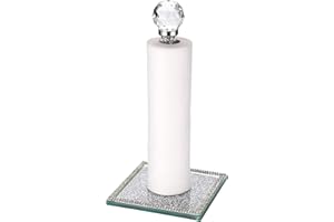 BTSKY Porta carta velina da cucina autoportante con base quadrata, in vetro diamantato color argento, porta rotolo di carta, organizer per rotoli di carta da cucina, porta carta da cucina in plastica