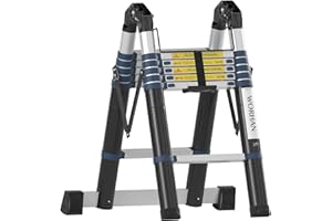 WORHAN Echelle de 3.8m Télescopique Aluminium Anodisé Modulable Pliable Polyvalente Escabeau Solide 380cm (3.8m C-Line) K3.8C