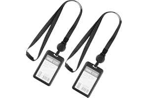HEMIKS 2 Porta Badge da Collo Retrattili, con Cordino Estraibile Porta Tesserino da Collo con Finestra Trasparente per Carta d'ID Studente Azienda Esposizione (Nero)