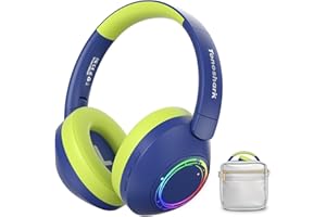 TONOSHARK Children's Noise Cancelling Headphones, Bluetooth, Colourful RGB LED Light, 60 Hours Playtime, Bluetooth 5.4, Headset Over Ear, for Home/School, Includes Headphones Case (Blue)