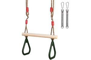 MEYUXG Asiento balancín de madera para exteriores, columpio trapezoidal con anillos de plástico, anillos para colgar, resistente para exteriores, adultos, niños, columpio para jardín