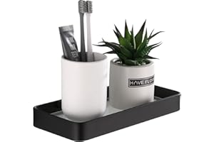 DUFU Duschkorb ohne Bohren Duschregal Selbstklebend Duschwanne mit rostfreiem Organizer Aufbewahrung Kein Schaden Gehärtetes Glas Raum Aluminium Badezimmerzubehör 25cm Schwarz