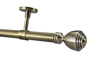 JINGHE Bay Window Curtain Pole Ceiling Fix 4m Antique Brass 28mm For Eyelet & Pencil Pleat Curtains (3m, Vienna Finial Without Rings)