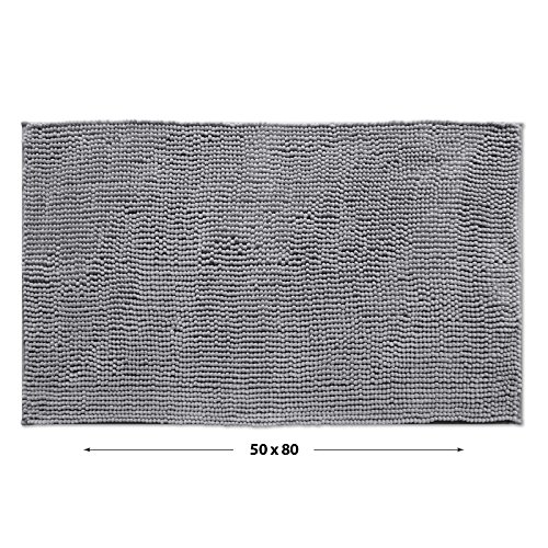 Chenille Badematte Coral | moderner Microfaser Badvorleger in Trendfarben | ÖKO TEX Standard 100 | Komfortgröße 50×80 cm für Badezimmer | Anthrazit / Grau - 2