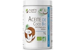 PLANÈTE AU NATUREL Aceite de Coco Virgen Orgánico 1 L - PRENSADO EN FRIO - Ideal para Cocinar - Ingredientes Naturales - Virgen Extra - Hidrata Piel y Cabello - Apto para Veganos