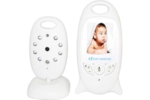 indoor Moniteur Bébé, Moniteur Vidéo pour Bébé Sans Fil, Écran LCD, 2.4 GHz Vidéo Numérique 480p, Vidéosurveillance Audio Bidirectionnelle Nocturne Vision - 【Blanc】