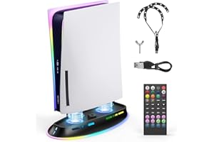 zerotop Supporto Verticale PS5 con Ventola di Raffreddamento e RGB LED Striscia Luminosa per Playstation 5 Digital Edition e Disc Edition, con IR Telecomando