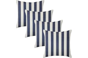 Harrison Cropper Premium Garden Scatter Cushion | Water Resistant Cushions | Outdoor Patio Rattan Chairs | Hollowfibre Filled Seating Furniture Pillow | Soft Comfy and Durable | 4 Pack (Navy Stripe)