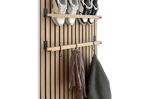 Steinmine - Designmanufaktur Eichenholz Kleiderstange und Haken für Garderobepanell - Kompatibel mit Akustikpaneel-Lamellenwand, 55 cm oder 99cm