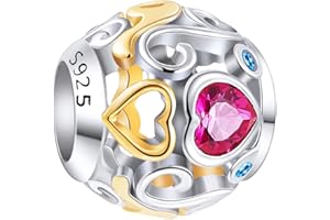 NINGAN Zawieszka charms z kryształkami, srebro wysokiej próby 925, charms do bransoletek i naszyjników Chamilia e srebro, colore: Serce miłosne, pozłacane, cod. NAC0005