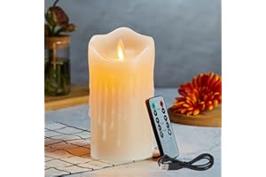 LONKENN Candele LED, Flickering Flameless Candele, Candele a Ricaricabile, Candele con Telecomando a 10 Tasti, Fiamma Danzante, con Gocce di Cera, Realizzato in Vera Paraffina,Funzione Timer 24 ore-15cm Ivory