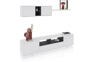 duehome | Mueble de Salon Moderno, Modulos Comedor, Modelo Kenzo, Acabado en Blanco Brillo y Gris Antracita, Medidas: 200 cm (Ancho) x 41 cm (Fondo) x 46 cm (Alto)