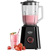 Solac - Batidora de vaso Solution BV6785 1500W, Jarra cristal graduada 1.5L, Cuchilla desmontable de inox con 4 filos, 2 velo