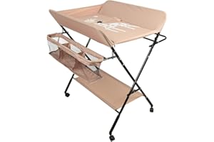 SHUNYI FASHION Wickeltisch Klappbarer und tragbarer, Wickelkommode Baby mit Motiv Giraffe, Höhenverstellbar, Wickeltisch mit Rollen 80 * 66 * 98 cm (beige)
