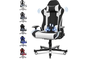 JUMMICO Sillón ergonómico con Soporte Lumbar, sillas de Ordenador de Carreras, sillas de Oficina, sillón de Masaje, Silla de Gaming, Capacidad de Carga de 150 kg, Color Blanco, XL