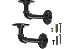 HOMGEN 2Pack Pipe Shelf Brackets Industrial Pipe Floating Shelf Brackets Withstand 20KG Heavy Duty Shelf Brackets with Screw Accessories Iron Wall Brackets for Bookshelf Scaffolding Board (15 X 8 cm)