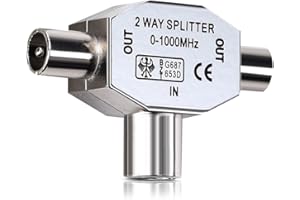 kwmobile distributore per antenna adattatore a T Splitter con 0-1000 MHz - 2x prese coassiali per DVB-T/Banda Larga - adapter sdoppiatore coassiale