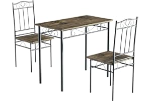 LafeuR Esszimmertisch mit 2 Stühlen, Küchentisch-Set aus Schwarze Metallbeine, Tisch und Stühle Set für Esszimmer, Küche, Wohnzimmer, Dunkles Holz