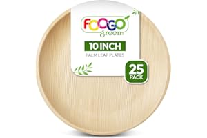 FOOGO Green 25 pièce Assiettes en Feuilles de Palmier Jetables, 10" (25 cm) Grandes Rondes, Compostables, Similaires aux en Bois et Assiettes en Papier, pour les Plats Chauds, les Mariages