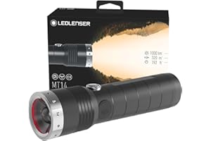 Ledlenser MT14 Outdoorowa latarka kieszonkowa LED, ładowalny akumulator litowy typu 26650, 1000 lumenów, z możliwością ustawiania ostrości, zasięg światła 320m, czas świecenia do 192h