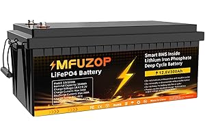 MFUZOP 12V 300AH LiFePO4 Batterie, 200A BMS, MAX 2560W Leistung, 15000+ Zyklen Deep Cycle, Unterstützt Serien/Parallelschaltung, Max.3840Wh Energie für Solar, Wohnmobil, Off-Grid (12V300AH*1Pcs)