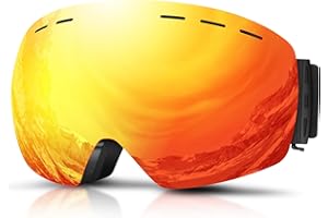 DADA-PRO Ski goggles Mens Women Skiing goggles Adults Over Glasses OTG Anti-fog Frameless For Snowboard Jet Snow, 100% UV Protection, Helmet Compatible (Orange)