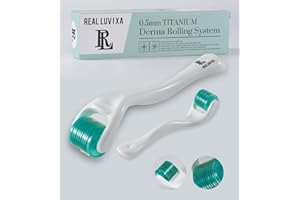 Derma Roller 0,5 mm, 540 aiguilles en acier de 0,5 mm, REAL LUVIXA rouleau à barbe, rouleau à micro-aiguille pour la peau et les cheveux, utilisation pour hommes et femmes (Vert - Blanc - Titan)