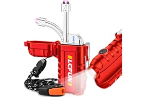 LCFUN USB C Rechargeable Lighter with Long Retractable Neck,Electric Lighter Waterproof,Windproof Arc Plasma Lighter for Candles,Camping,Hiking,Survival,Tactical Gear-(Red)