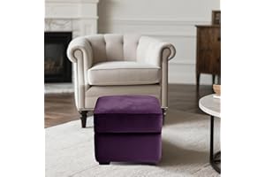 SYLC Ottoman Cover Stretch Velvet, Footstool Cover and Pouffe Cover Non-slip with Elastic Bottom/ties, Slipcover for Folding Storage Poofy Foot Stool (Purple,Square-S Ottoman+Seat)