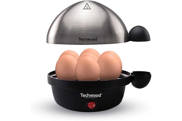 Techwood TO-007 Cuiseur 1 à 7, Œufs Durs, Mollets, Coques et Moulés, Acier Brossé, Noir