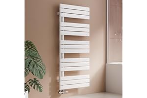S'AFIELINA Radiatore Design per Bagno, scaldasalviette Bianco, Pannello Piatto, Attacco Laterale, 1320x600mm, radiatore per Bagno, asciugatore per Asciugamani, 798 Watt