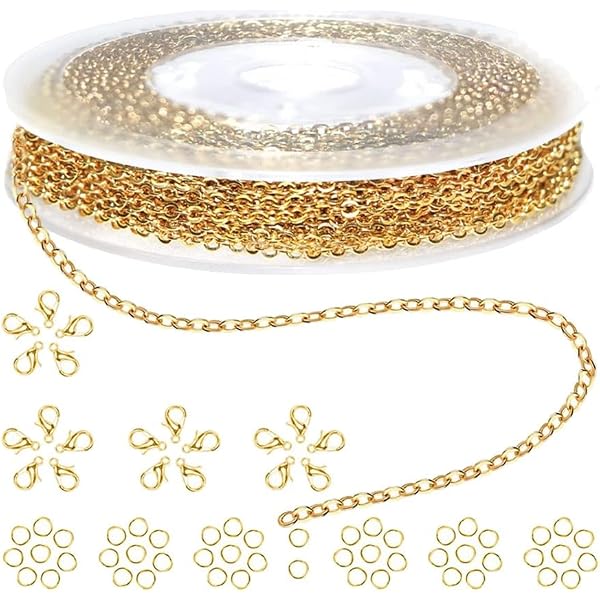 Kit Catene Oro Argento Catena A Maglie MAEXUS - 2 Rotoli Da 5m, Oro E Argento, Con Chiusure E Anelli Per Gioielli Fai Da Te Kit Creazione Gioielli - 9