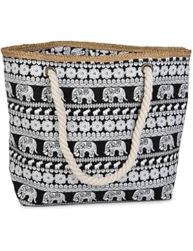 styleBREAKER Strandtasche mit Ethno Elefanten Muster und Reißverschluss, Schultertasche, Shopper, Damen 02012063