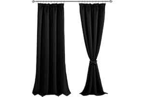 JIUZHEN Vorhänge mit Kräuselband Gardinen Wohnzimmer Verdunklungsvorhänge Vorhang Blickdicht Vorhänge Schlafzimmer Thermovorhang Schwarz,H260 x B140 cm,2er Set