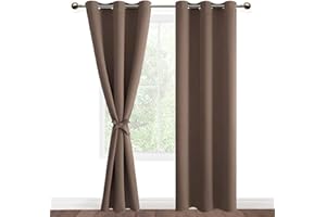 DWCN 2 Pièces Rideaux Occultant Thermiques à Oeillets, Rideau Thermique Isolant Anti Froid et Chaleur à Embrasses, 117x228 CM (Largeur x Hauteur), Kaki