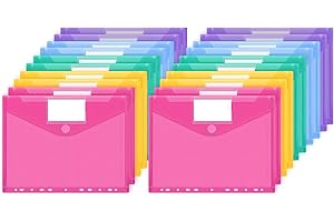 JEFURE A4 Dokumententasche 20 Stück, 5 Farben Dokumentenmappe, Wasserdichte Mappen mit 11 Löchern, Klettverschluss und Etikettentaschen, Durchsichtige Dokumentenhüllen für Dokumente Organisiere