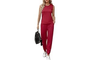 Totatuit Tuta Donna Sportiva Estiva Completo Elegante Due Pezzi Senza Maniche T-Shirt Canotta e Pantaloni Ginnastica Lunghi Casual con Tasche e Coulisse