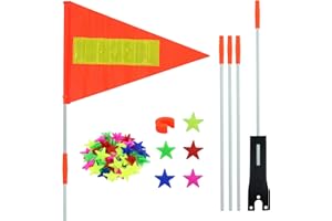 JRSHIRLEYLTD 1 Stück Reflektierende Fahrradflagge,4 Ft Wimpel Reflektierend,Fahrrad Sicherheit Flaggen mit 5 Stück Stange,Fahrradfahne,Hohe Sichtbarkeit Fahrrad Fahne, mit 32 Stück Speichenperlen