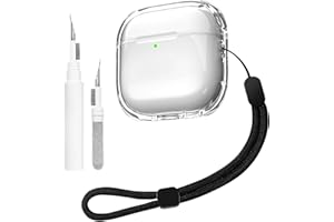 Teyomi Custodia trasparente compatibile con AirPods 4 con kit di pulizia, custodia protettiva in morbido TPU compatibile con AirPods di 4 generazione con cinturino da polso, supporto per ricarica