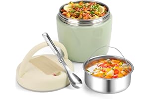 AiQInu Portapranzo Termico per Alimenti 1200ml con Isolamento Sottovuoto, Thermos Pappa BPA Free, Contenitore Termico per Alimenti Caldi con Cucchiaio Pieghevole e Manico Antiscivolo per conservare