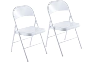LeChamp 2pcs Folding Chairs Indoor Metal Frame Foldable Chair Hold Up to 250 Pounds Folding Dining Chairs Desk Chair Office Chair Guest Seating Comfortable and Durable Chair White…