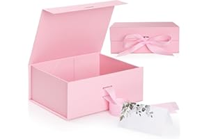 GeeRic Grande Saint-Valentin Boîte Cadeau, 29 * 22 * 10.5cm Coffrets Cadeaux Couvercles Fermeture Magnétique Contient une Carte pour Fête d'anniversaire Rose