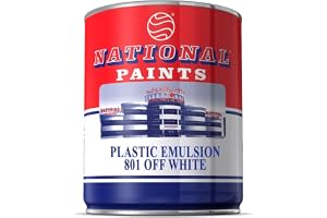National Paints Plastic Emulsion 900 ml Off White 801 for Interior Home Décor, Wall Paint Smooth Finish, Ultra Low VOC and Water Based Formula